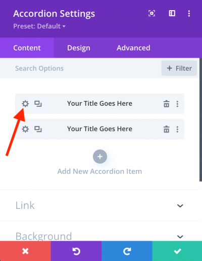 Divi Accordion Module Settings